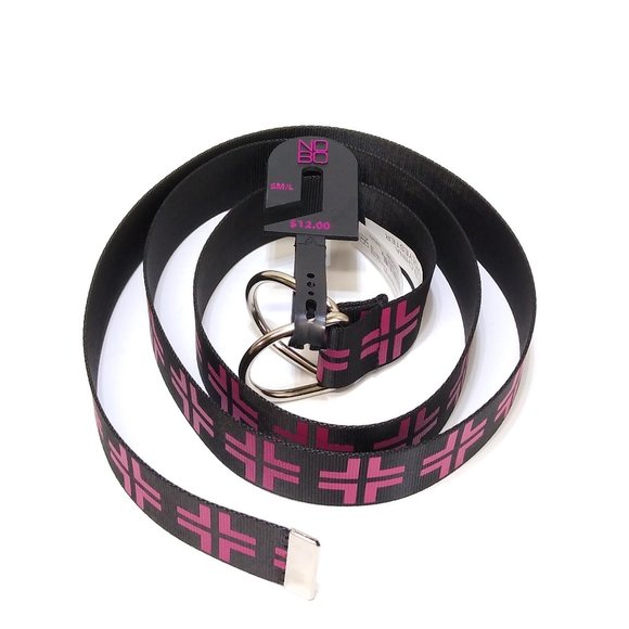 No Boundaries Geometric Print D-Ring Web Belt S/M/L Adjustable Black Fuschia NWT - Picture 1 of 4